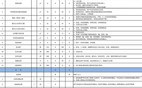 裝修報(bào)價單明細(xì)